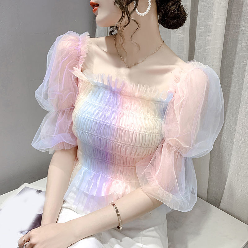 Colorful Puff Short Sleeve Blouse