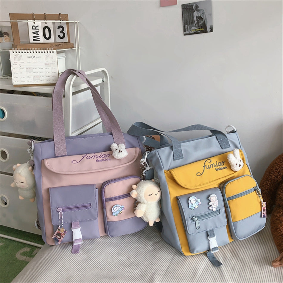 Nylon Patchwork Tote Bag
