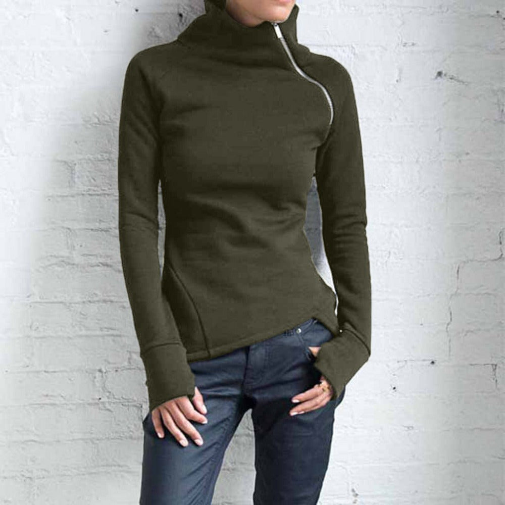 Turtleneck Long Sleeve Women's Zipper Jacket