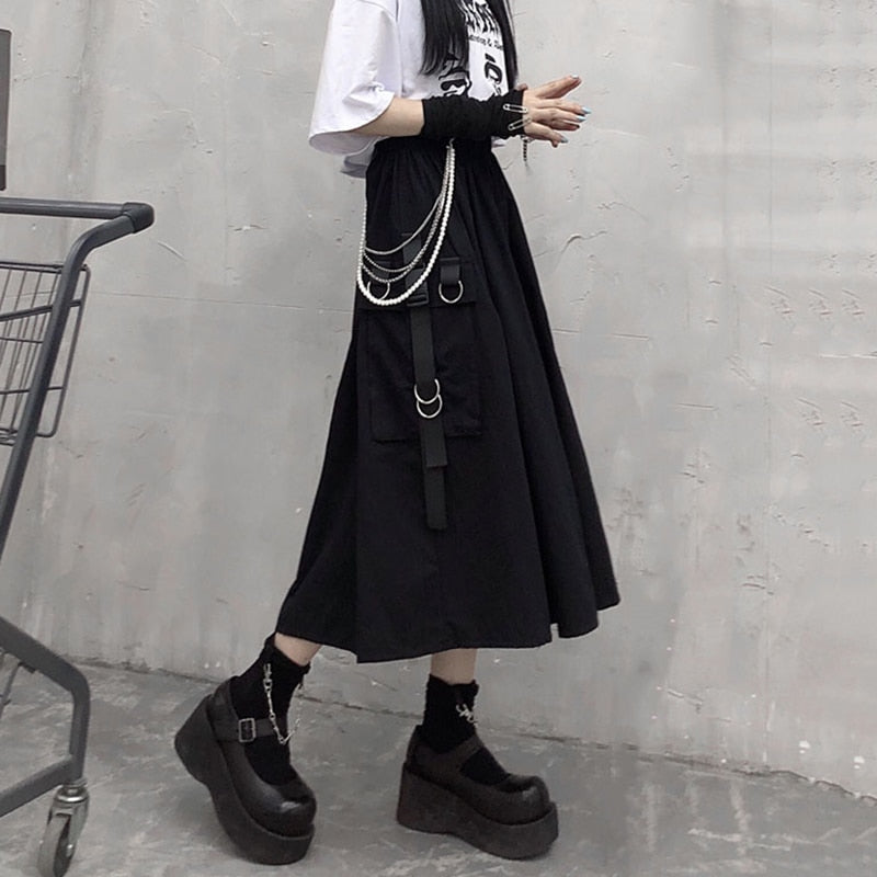 Gothic High Waist Cargo Skirt