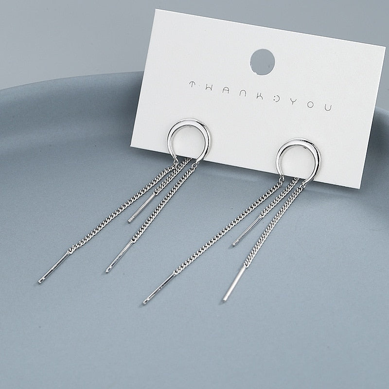 Silver Moon Crescent Chain Earrings
