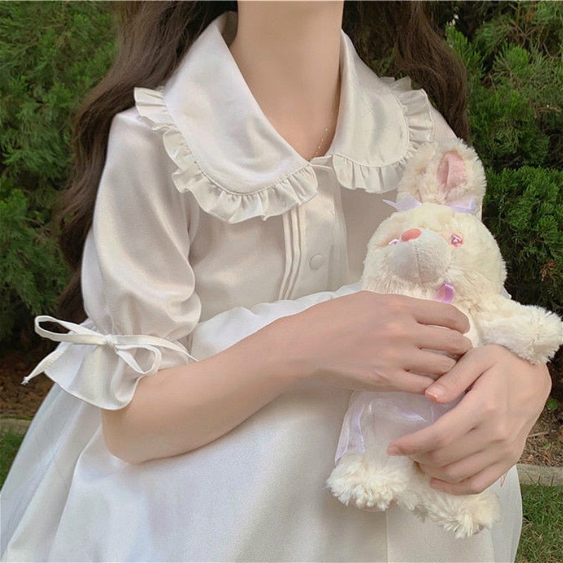 Dresses Women Japanese Style Sweetie Loose All-match Students Kawaii Comfortable Solid Trendy Knee-length Popular Lovely Summer