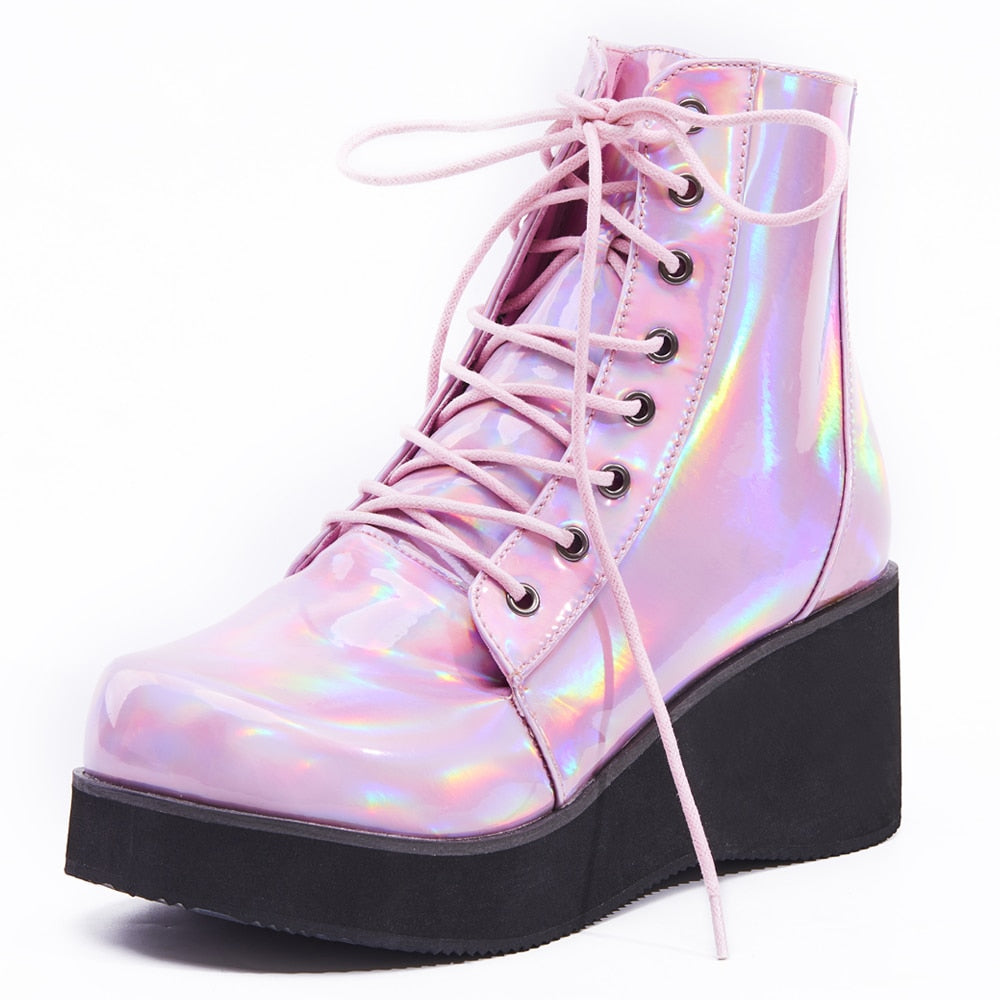 Holographic Leather Gothic Boots