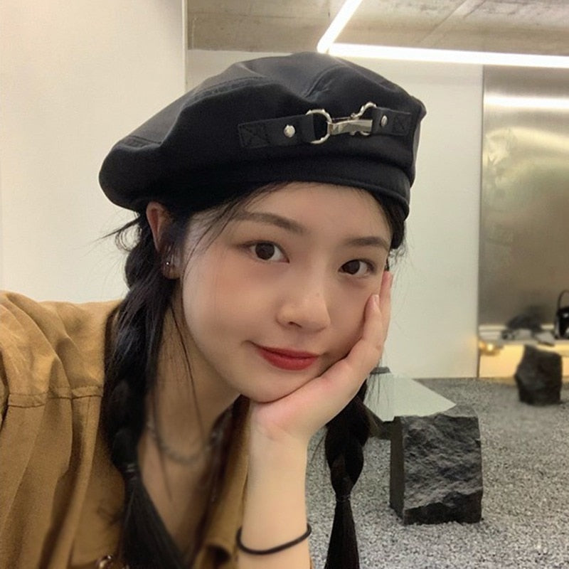 Punk Gothic Beret with Chain