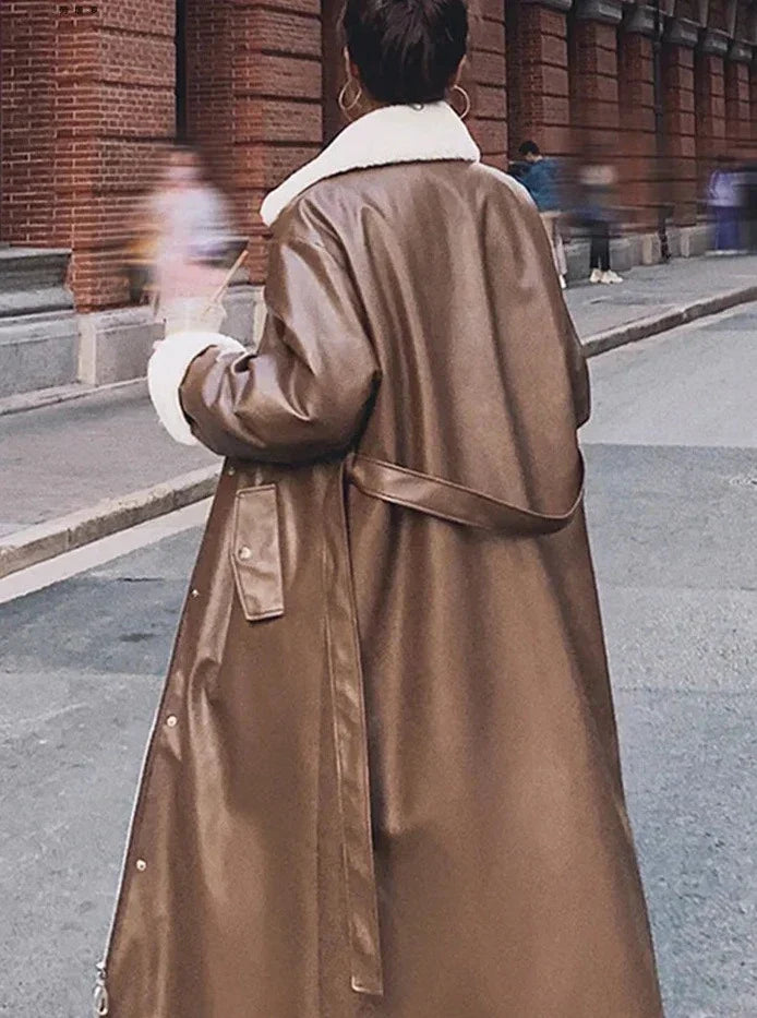 Korean Faux Leather Trench Coat