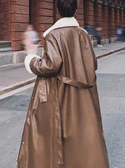 Korean Faux Leather Trench Coat
