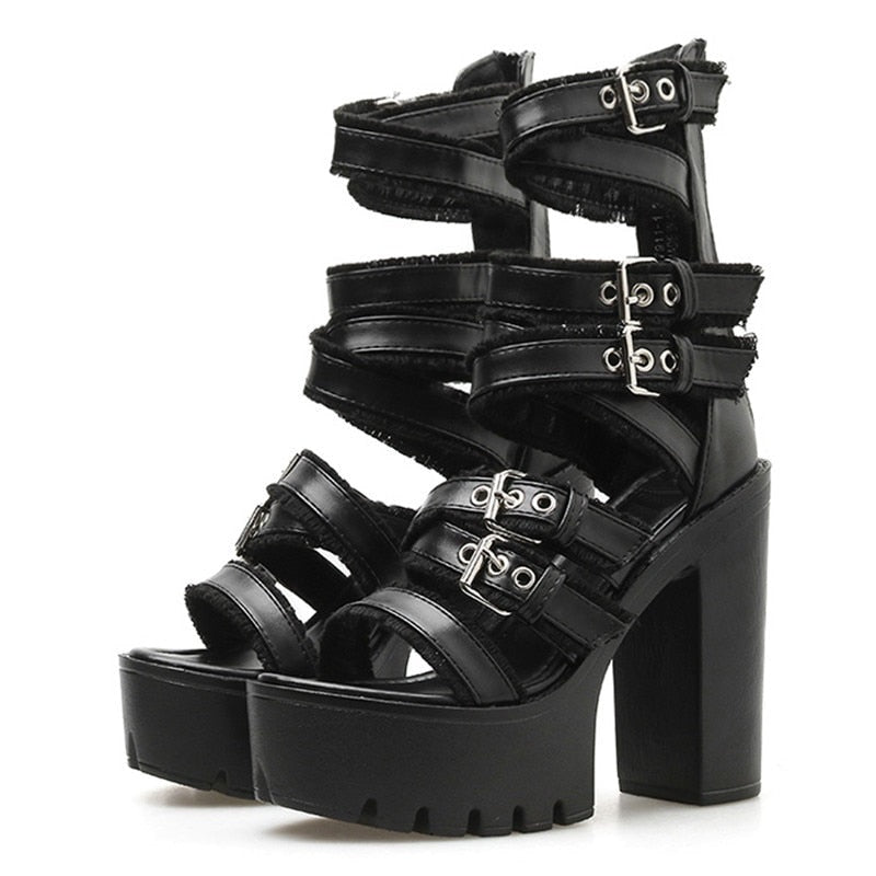 Black High Platform Sandals