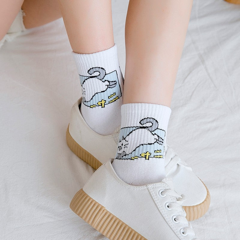 Colored Cartoon Cat Socks