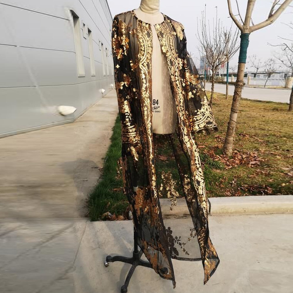 Eid Ramadan Sequin Abaya Dubai Turkey Kimono Cardigan Femme Musulmane Muslim Hijab Dress Islam Abayas For Women Robe Kaftan