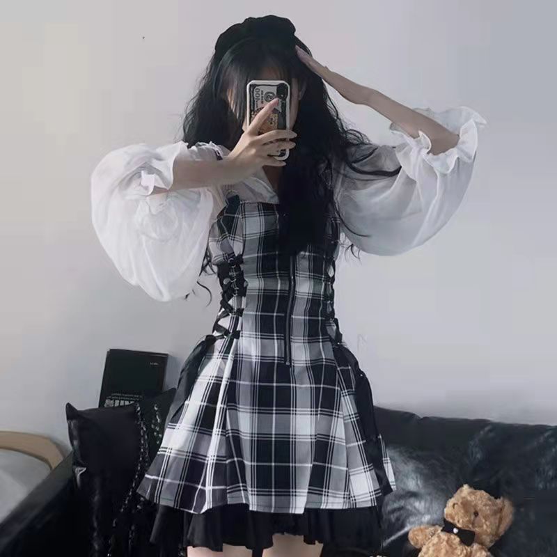 Kawaii Plaid Dress Set
