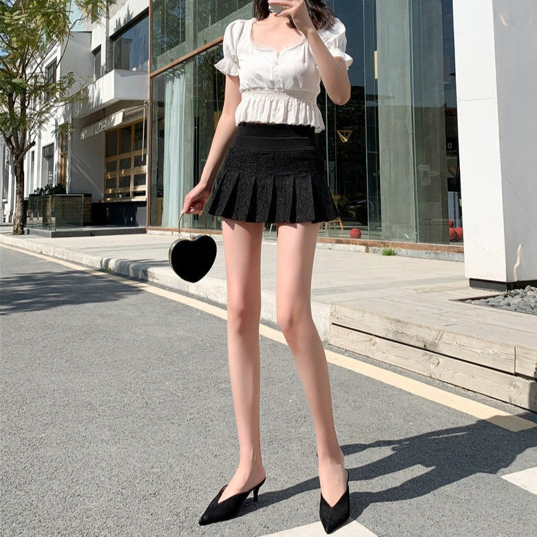 Lace Pleated Mini Skirt