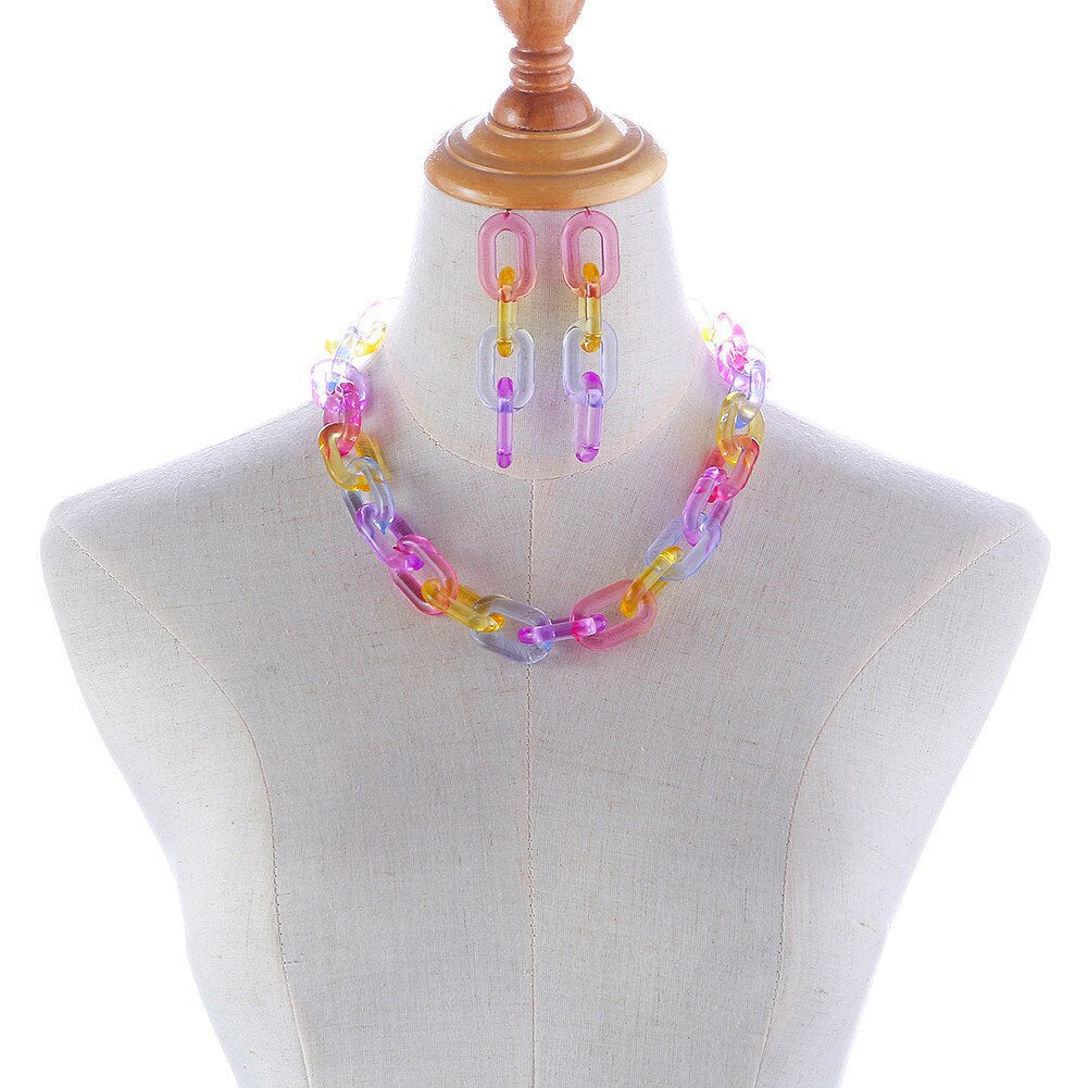 Acrylic Colorful Set Necklace Bracelet Earrings