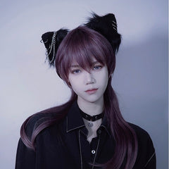 Gothic Black Cat Ears Hairpins with Metal Chain