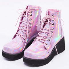 Holographic Leather Gothic Boots