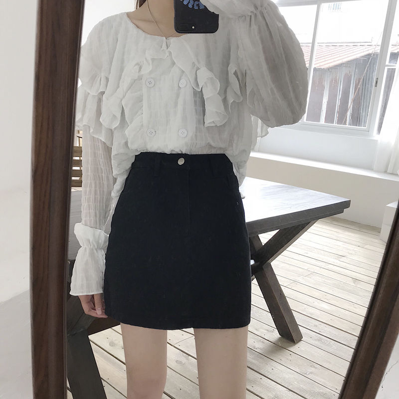 Solid Denim Mini Skirt