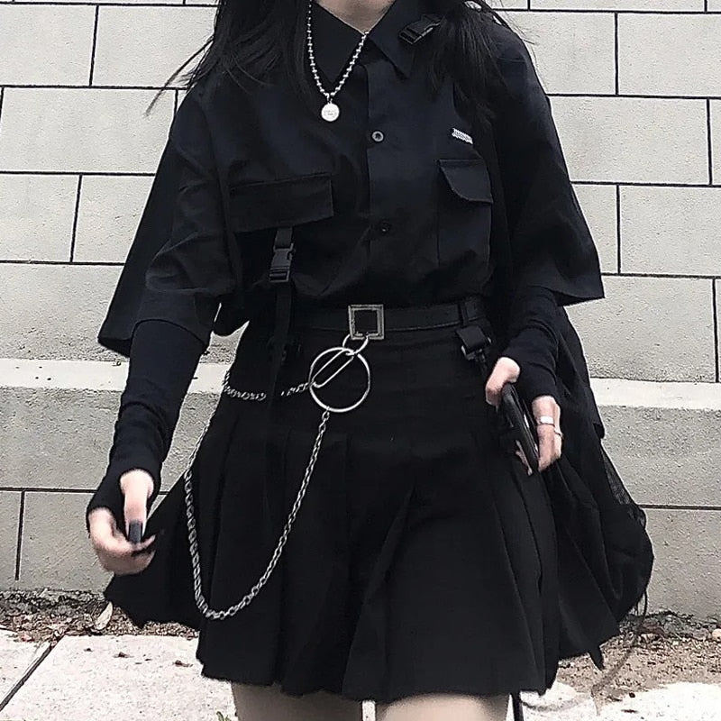 Korean Darkwear Clothing Set - Shirt & Skirt