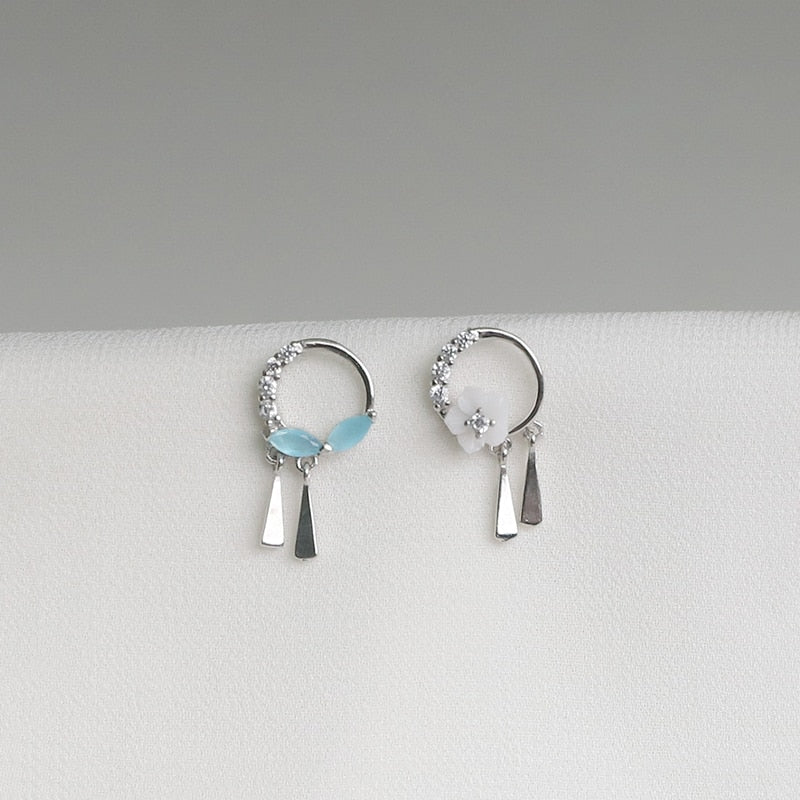 Asymmetric Blue Crystal Earrings