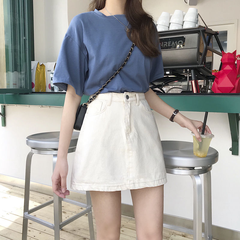 Solid Denim Mini Skirt