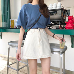 Solid Denim Mini Skirt
