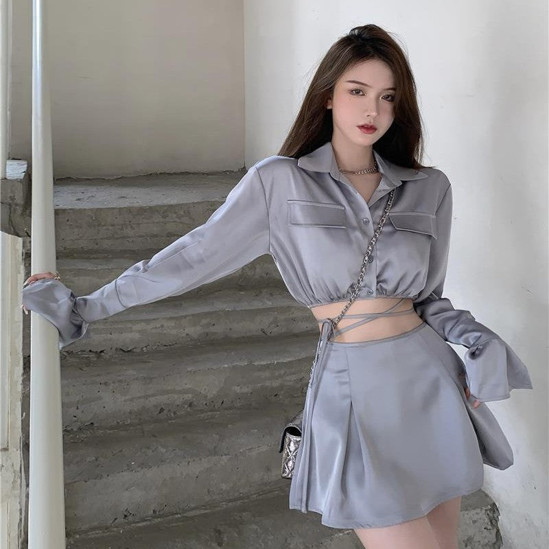 Korean Aesthetic Shirt & Skirt Set