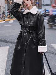 Korean Faux Leather Trench Coat