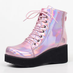 Holographic Leather Gothic Boots