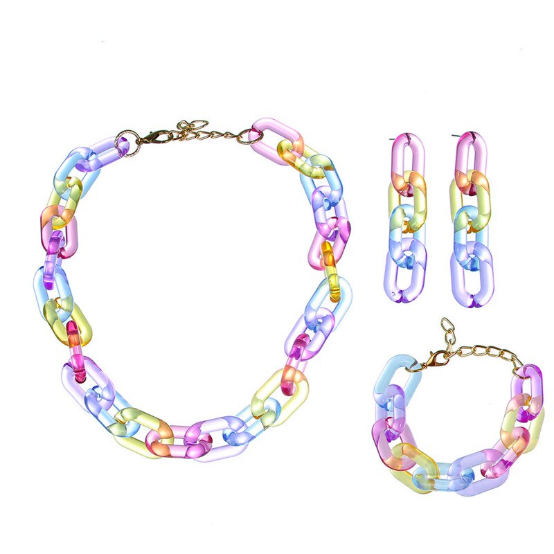Acrylic Colorful Set Necklace Bracelet Earrings