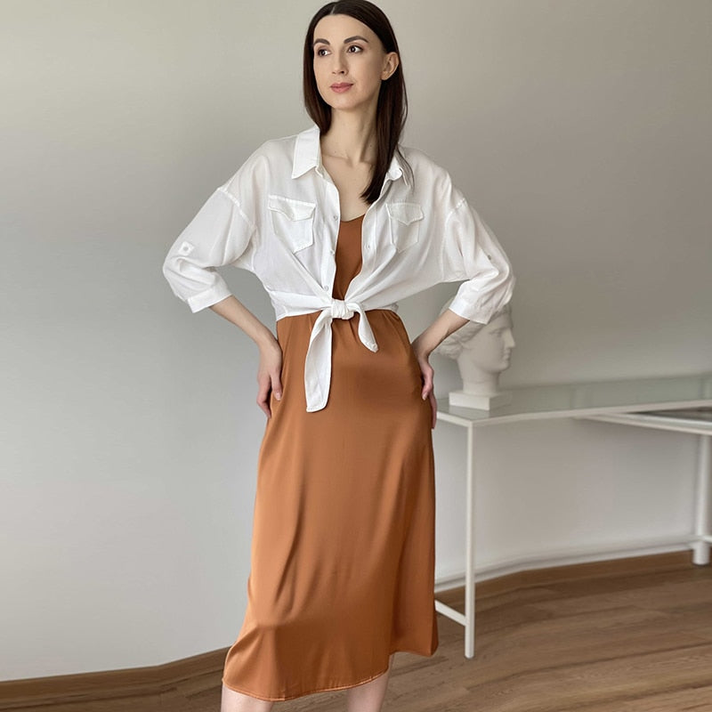 Elegant Fashion Solid Streetwear Midi Length Dress