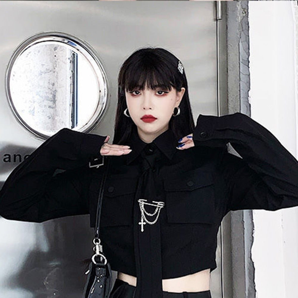 Korean Gothic Outfit Set - Shirt & Skirt