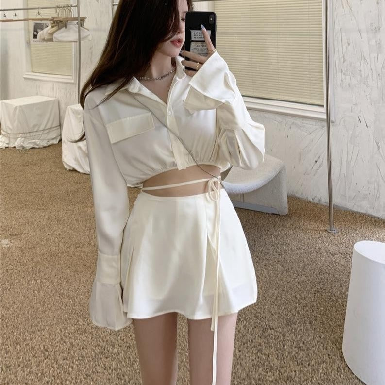 Korean Aesthetic Shirt & Skirt Set