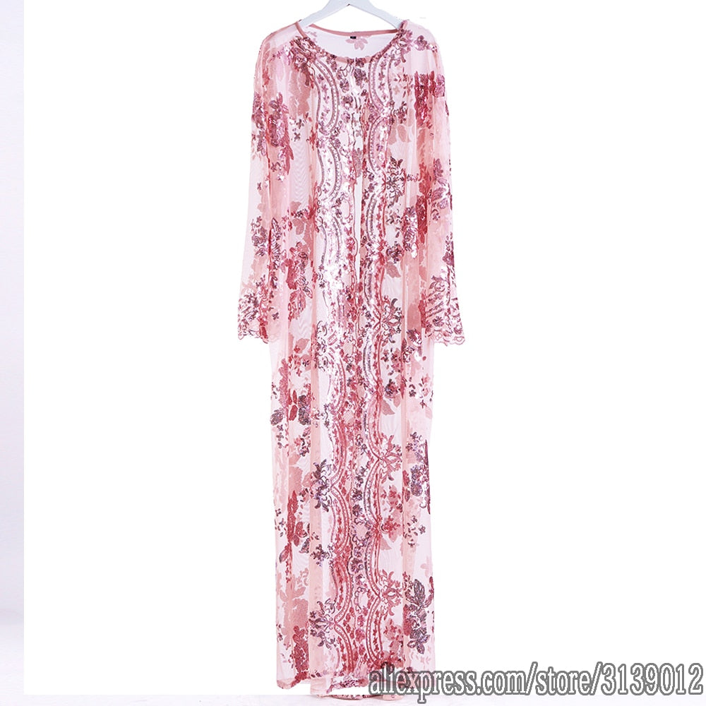 Eid Ramadan Sequin Abaya Dubai Turkey Kimono Cardigan Femme Musulmane Muslim Hijab Dress Islam Abayas For Women Robe Kaftan