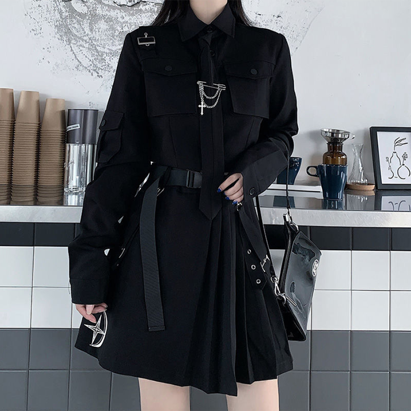 Korean Gothic Outfit Set - Shirt & Skirt