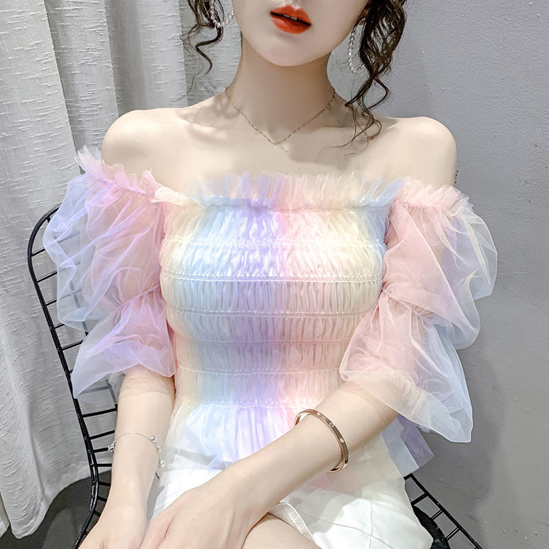 Colorful Puff Short Sleeve Blouse