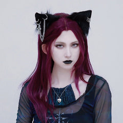 Gothic Black Cat Ears Hairpins with Metal Chain