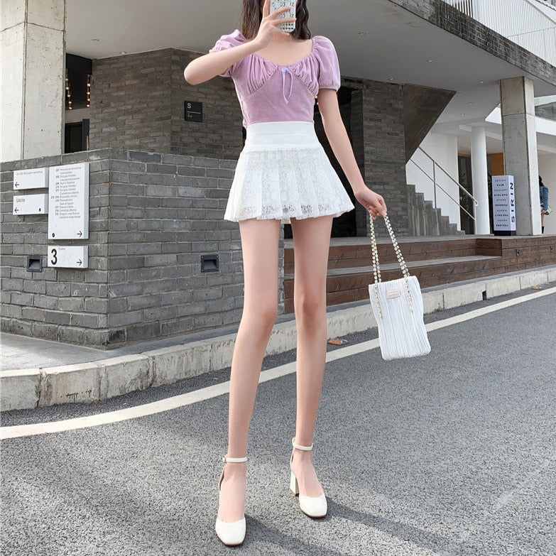 Lace Pleated Mini Skirt