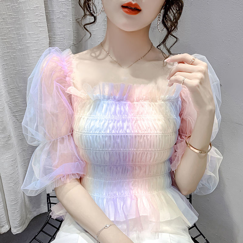 Colorful Puff Short Sleeve Blouse