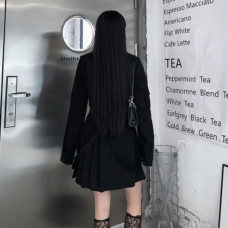 Korean Gothic Outfit Set - Shirt & Skirt