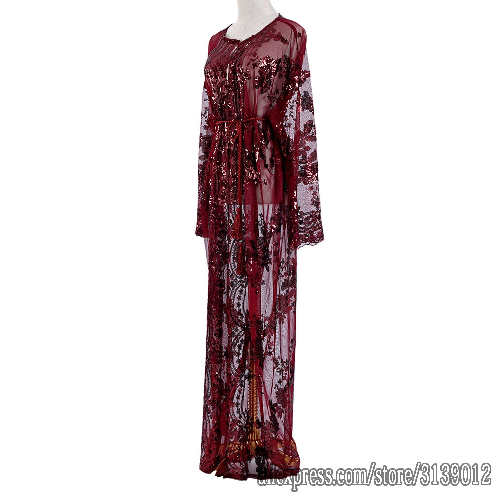 Eid Ramadan Sequin Abaya Dubai Turkey Kimono Cardigan Femme Musulmane Muslim Hijab Dress Islam Abayas For Women Robe Kaftan