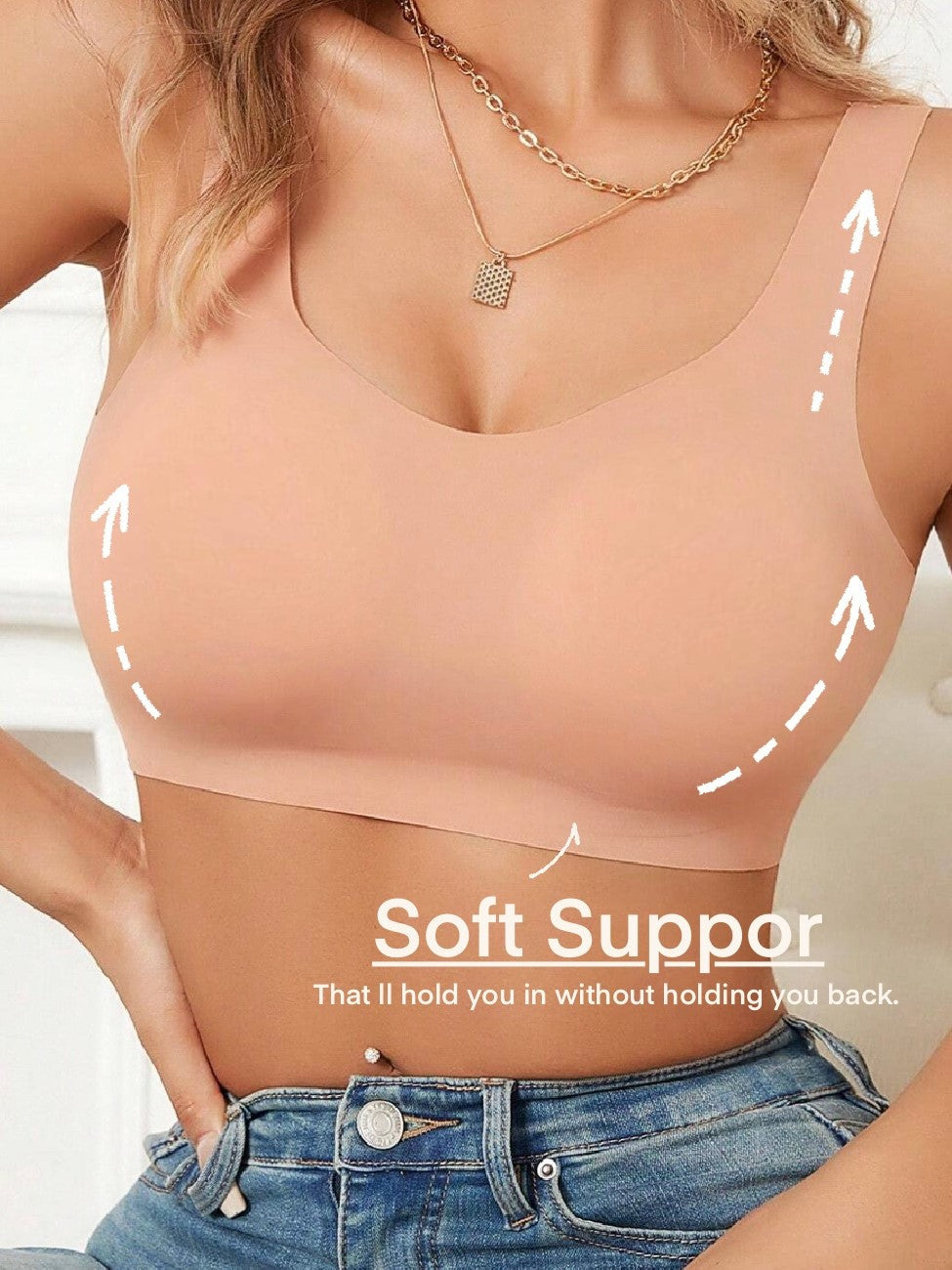 Solid Hollow Invisible Seamless & Comfortable Wirefree Bra RosyBrown
