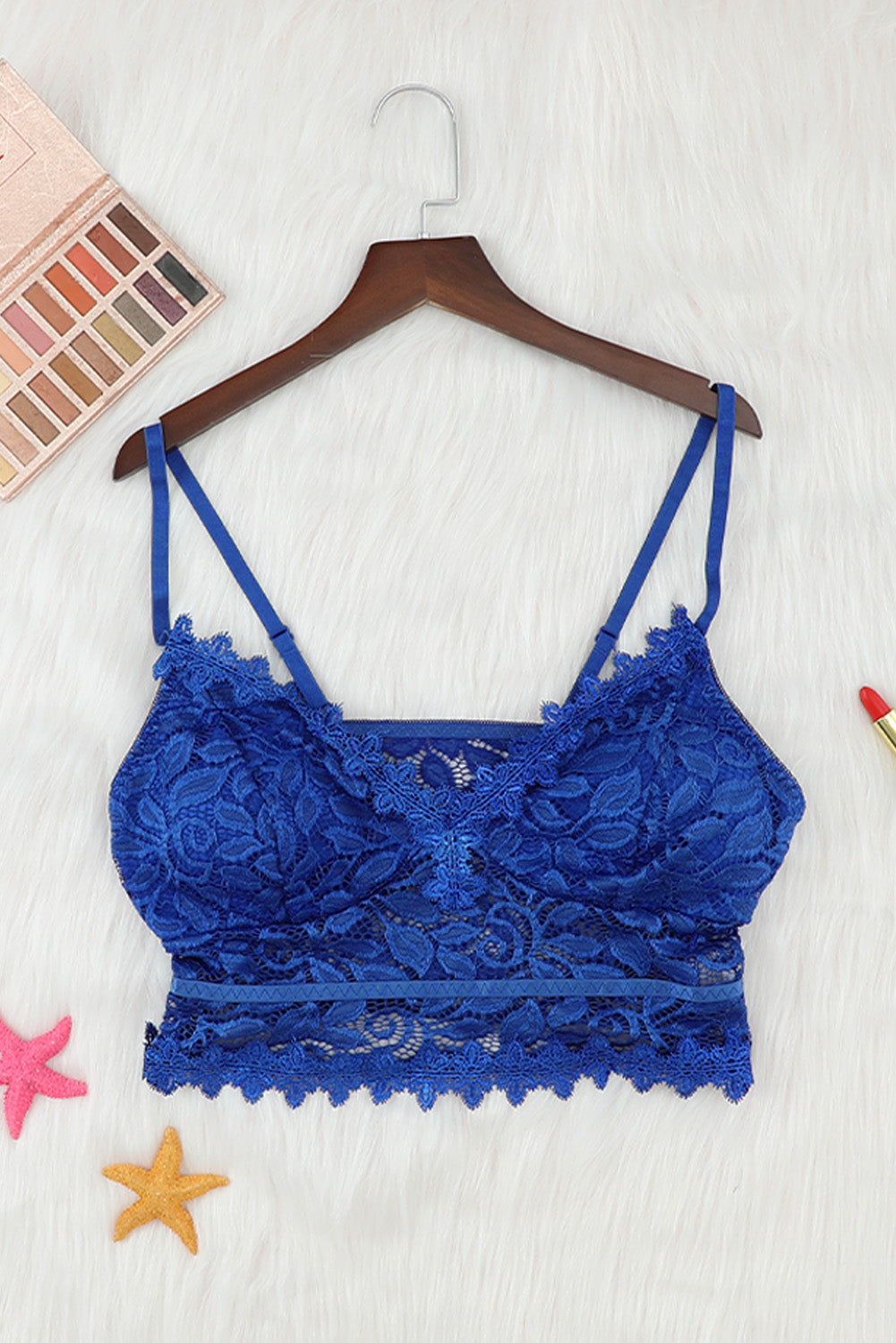 Blue Deep V Lace Push Up Bralette