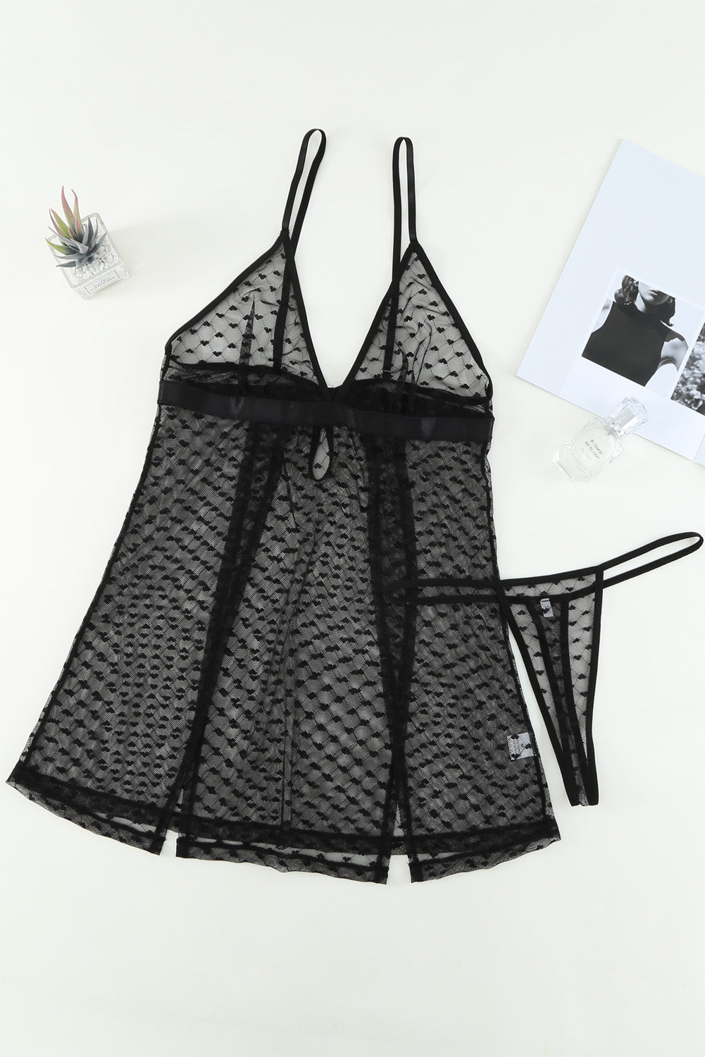 Black Heart-shape Babydoll with Thong
