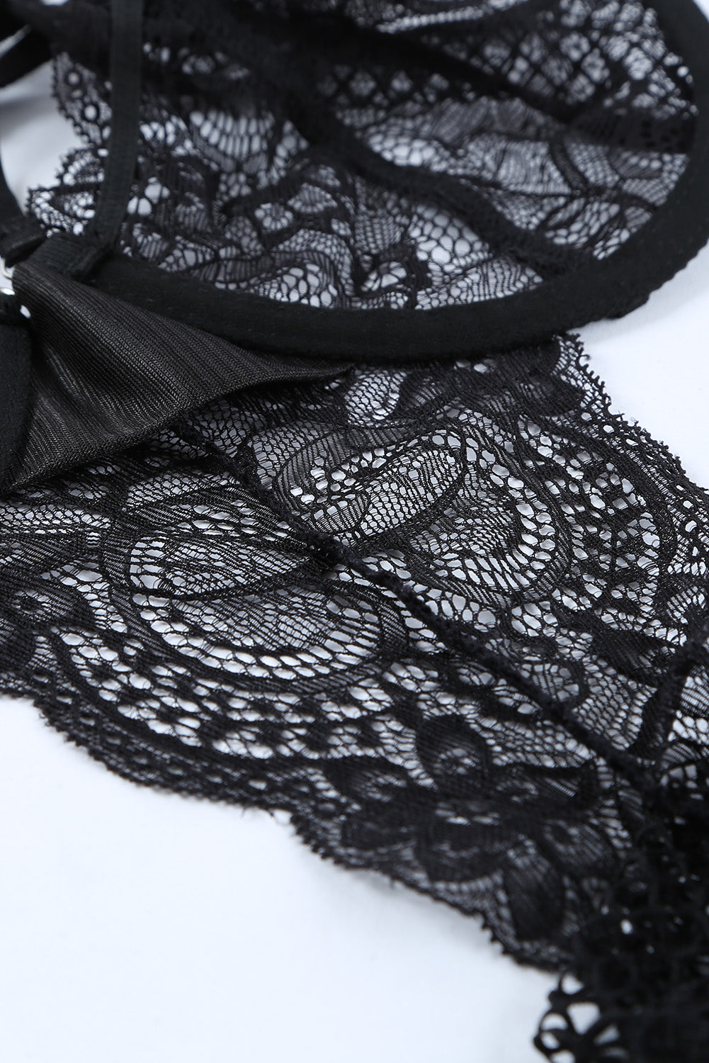 Black Fishnet Lace Hollow-out Bodysuit