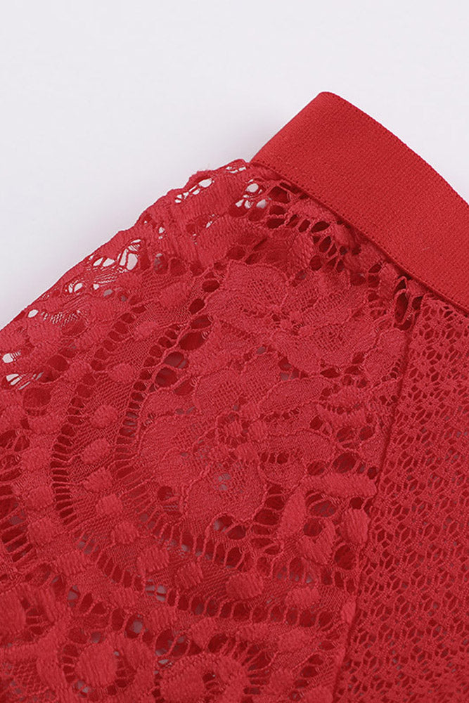 Red Spaghetti Strap Push Up Eyelash Lace Bra Set