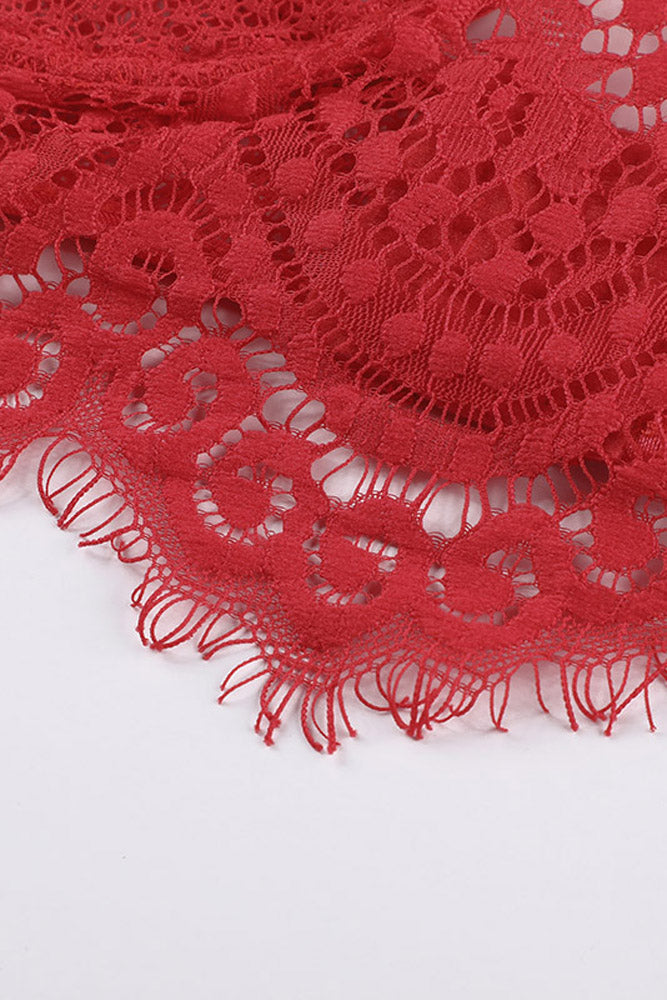 Red Spaghetti Strap Push Up Eyelash Lace Bra Set