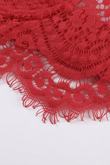 Red Spaghetti Strap Push Up Eyelash Lace Bra Set