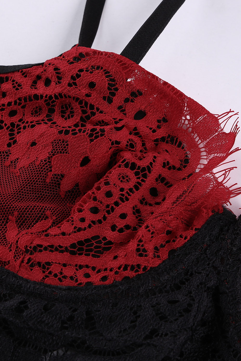 Red Eyelash Lace Spaghetti Strap Bralette Set with Garter Belt