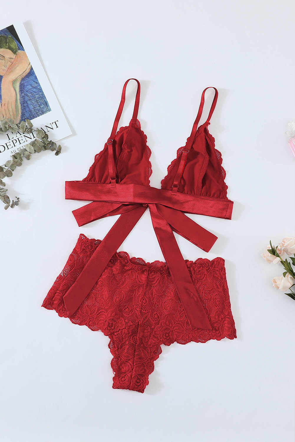 Chic Romantic Love Red Lace Bralette Lingerie Set