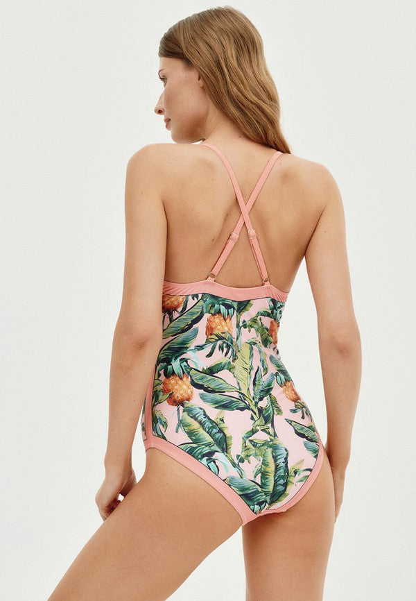 Women's 1 Piece Swimsuit + Vintage Printed Swimsuit - Pink