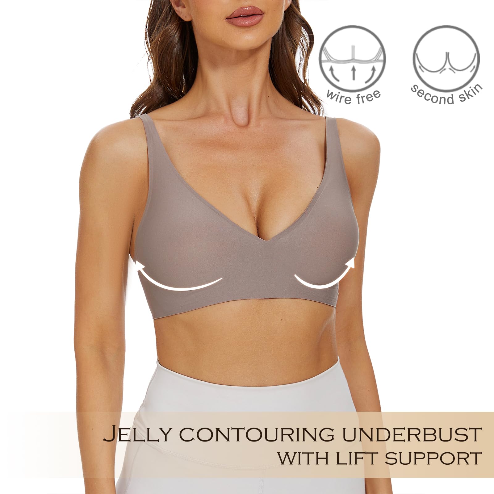 Wirefree Seamless Bra for Women Invisible Deep V Plunge Bra with Removeable Padding RosyBrown