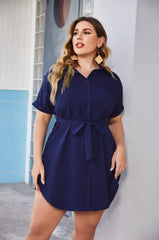 Button Down Tie Waist Collared Dresses